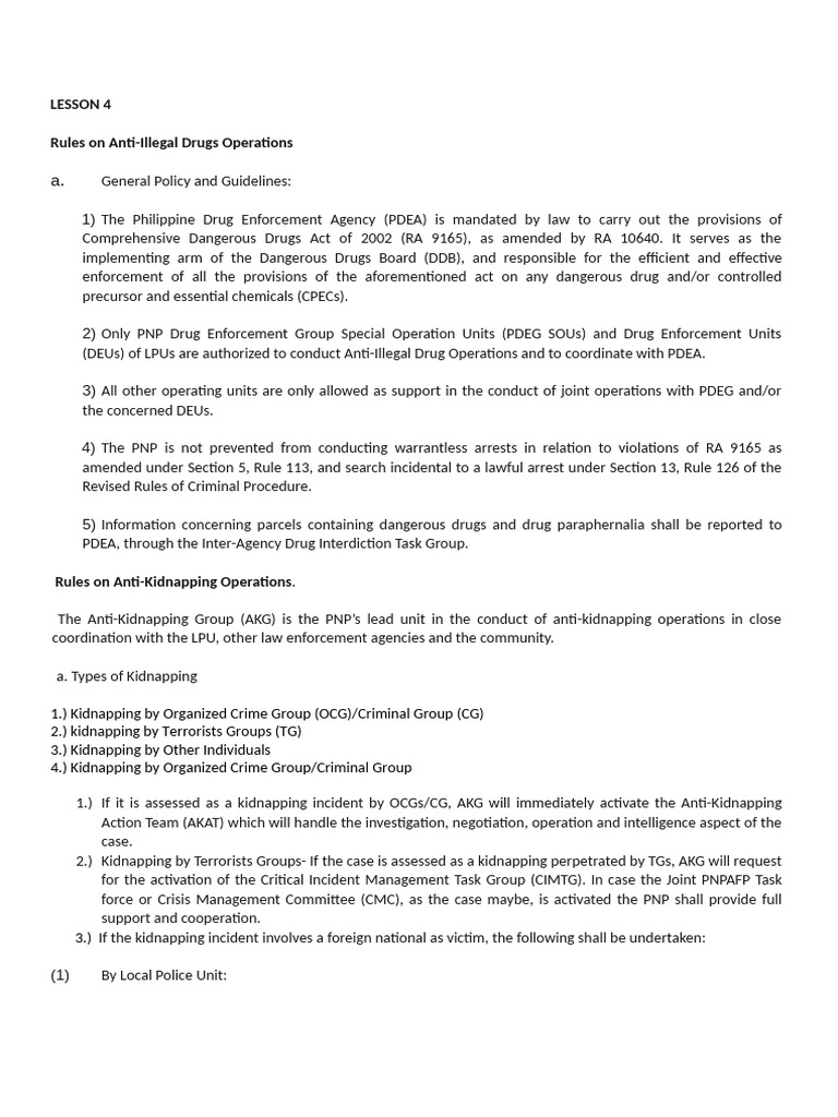 Lesson 4 Rules On Anti Ill Drugs Etc. | PDF | Crime Scene | Law Enforcement