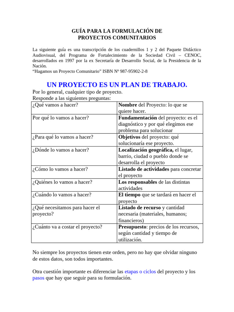 Guia para Proyectos Comunitarios | PDF | Presupuesto | Maestros