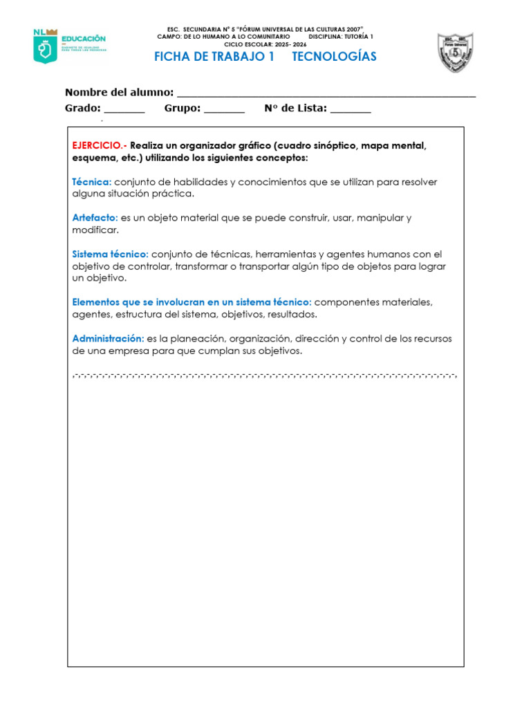 Ficha de Trabajo 1 Tecnolog-As Primer Grado | PDF