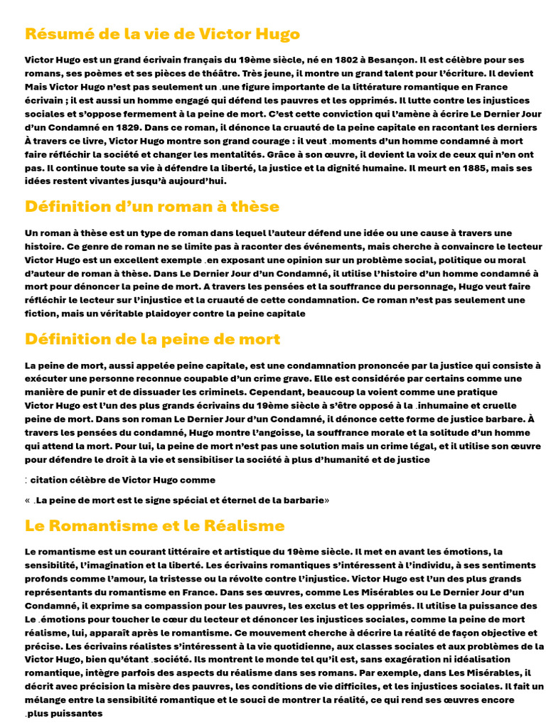 Résumé de La Vie de Victor Hugo | PDF | Victor Hugo | Peine capitale