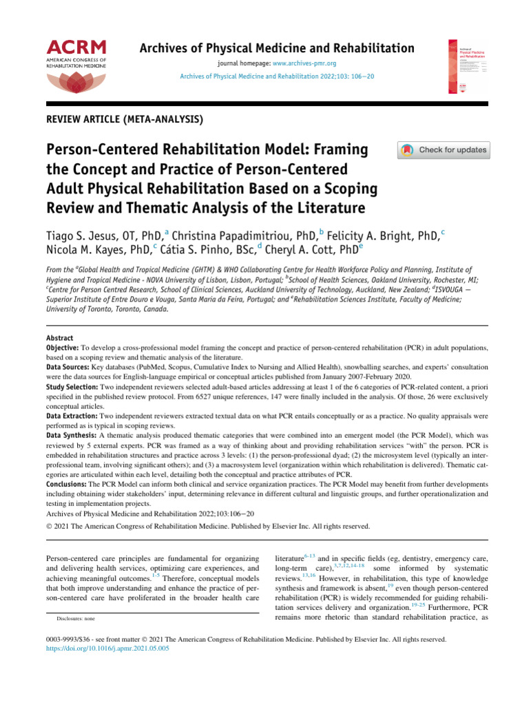 Person-Centered Rehabilitation Model | PDF | Systematic Review | Cognition