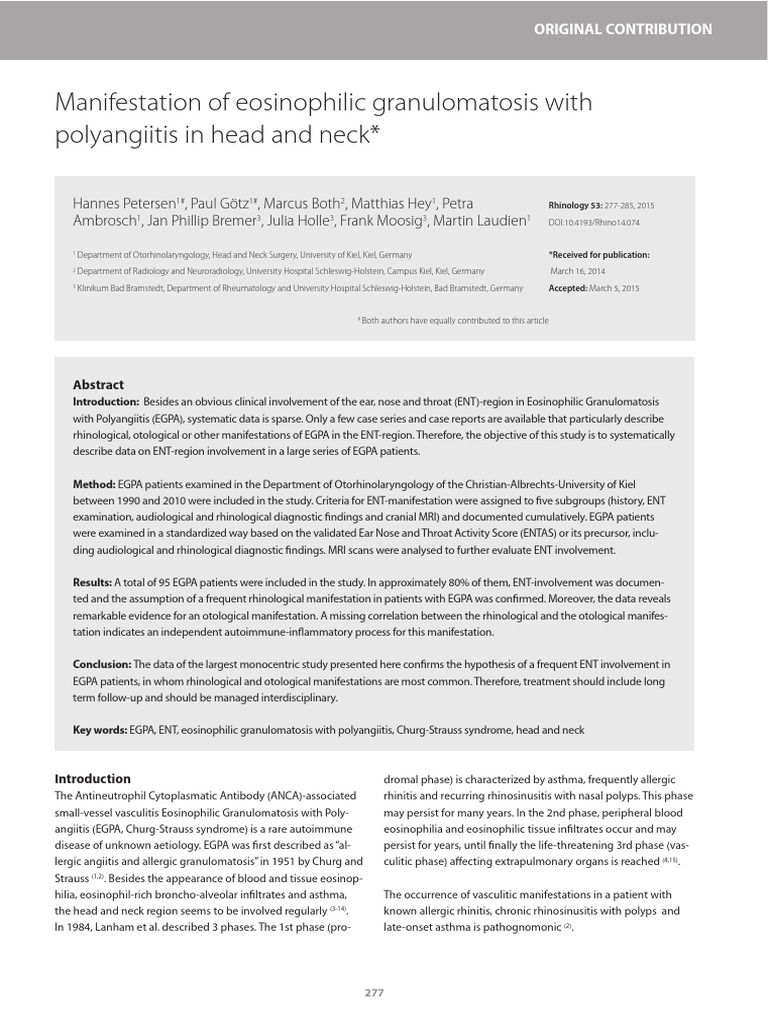 Manifestation of Eosinophilic Granulomatosis With Polyangiitis in Head ...