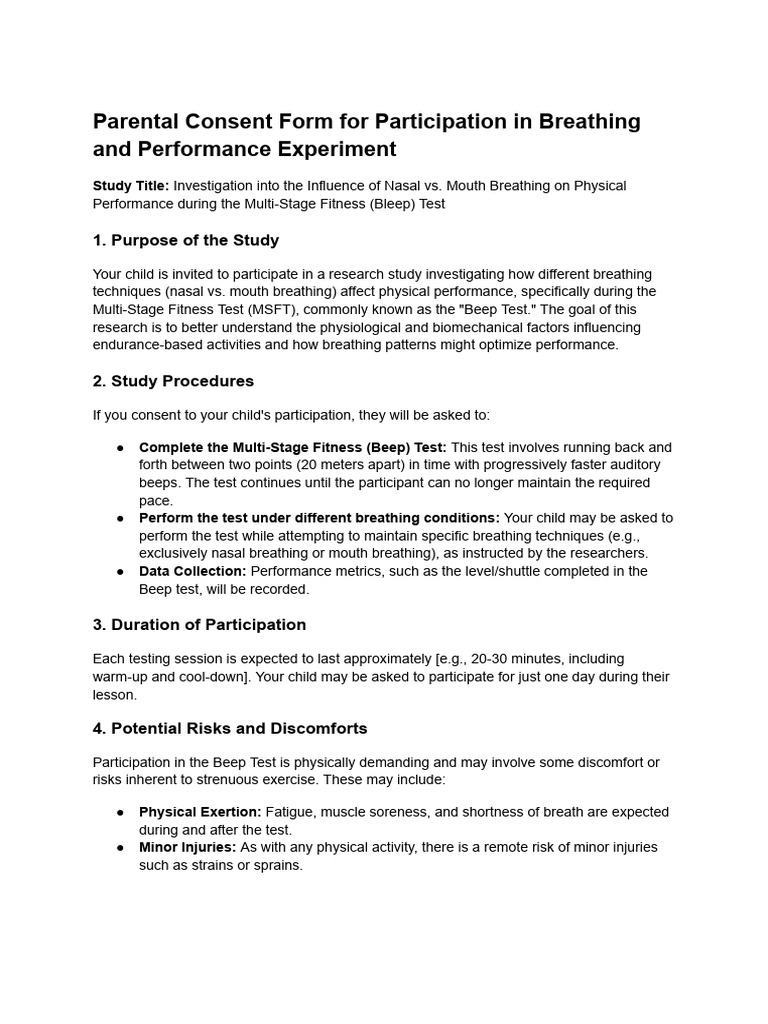 Parental Consent Form For Participation | PDF | Breathing