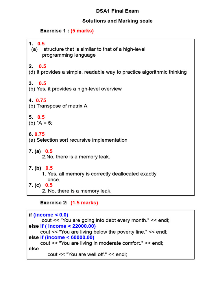DSA1 Final Exam Solutions | PDF | Boolean Data Type | Theoretical ...