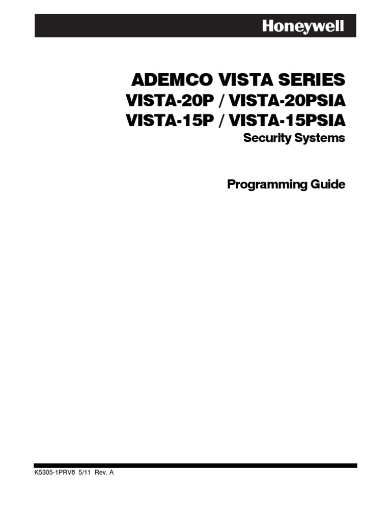 Honeywell Vista 15p Honeywell Vista 20p Programming Guide | Security Alarm  | Electronics
