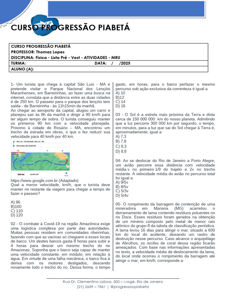 Lista de Exercícios - MRU | PDF | Ondas | Terremotos