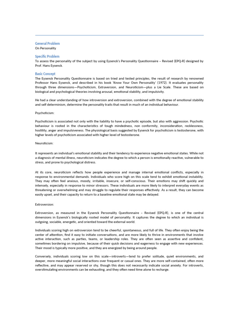 CBSE EPQ-R Practical Final | PDF | Extraversion And Introversion ...