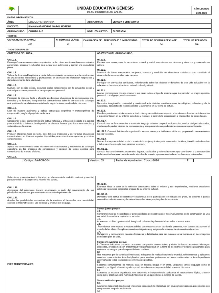 4to Pca Lengua 2022 - 2023 | PDF | Comunicación | Aprendizaje
