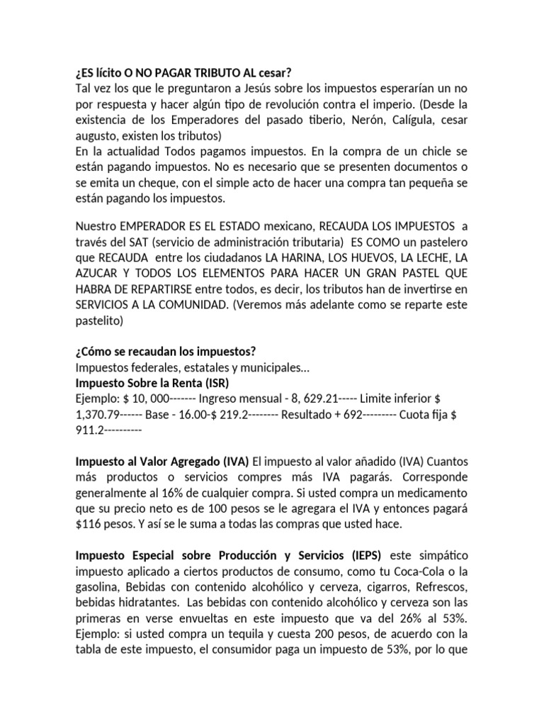 Es Lícito o No Pagar Tributo Al Cesar | PDF | Impuestos | Impuesto ...