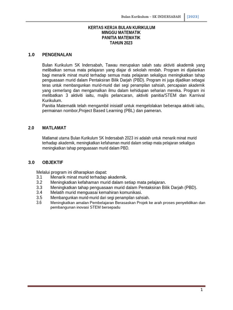 KK BULAN KURIKULUM (Matematik) 2023 | PDF