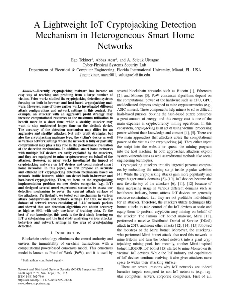 A Lightweight IoT Cryptojacking Detection | PDF | Internet Of Things ...