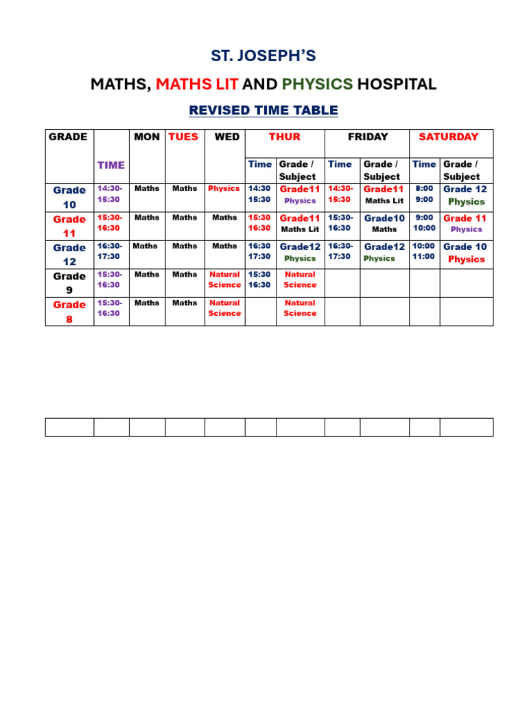 Updated Maths & Physics Time Table | PDF