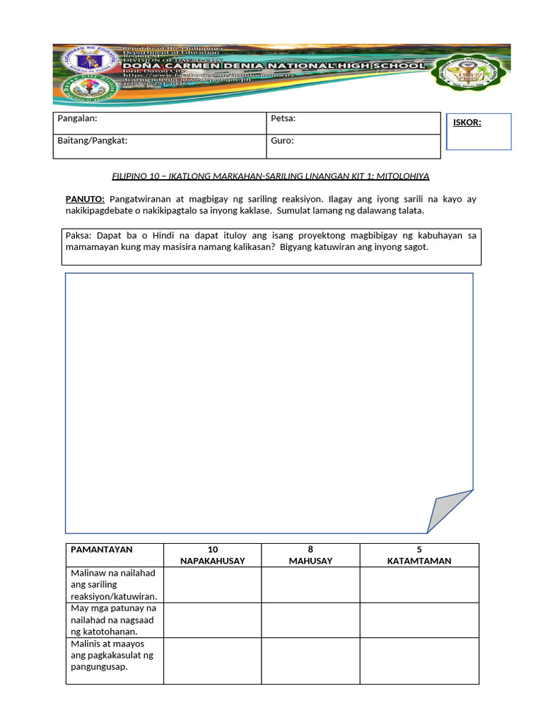 Filipino Performance Task 3rd Quarter SLK 1 | PDF