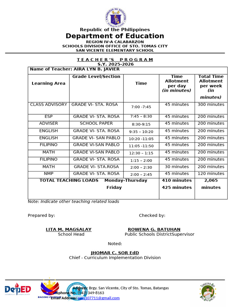 Sta. Rosa Teachers Program 25 26 | PDF