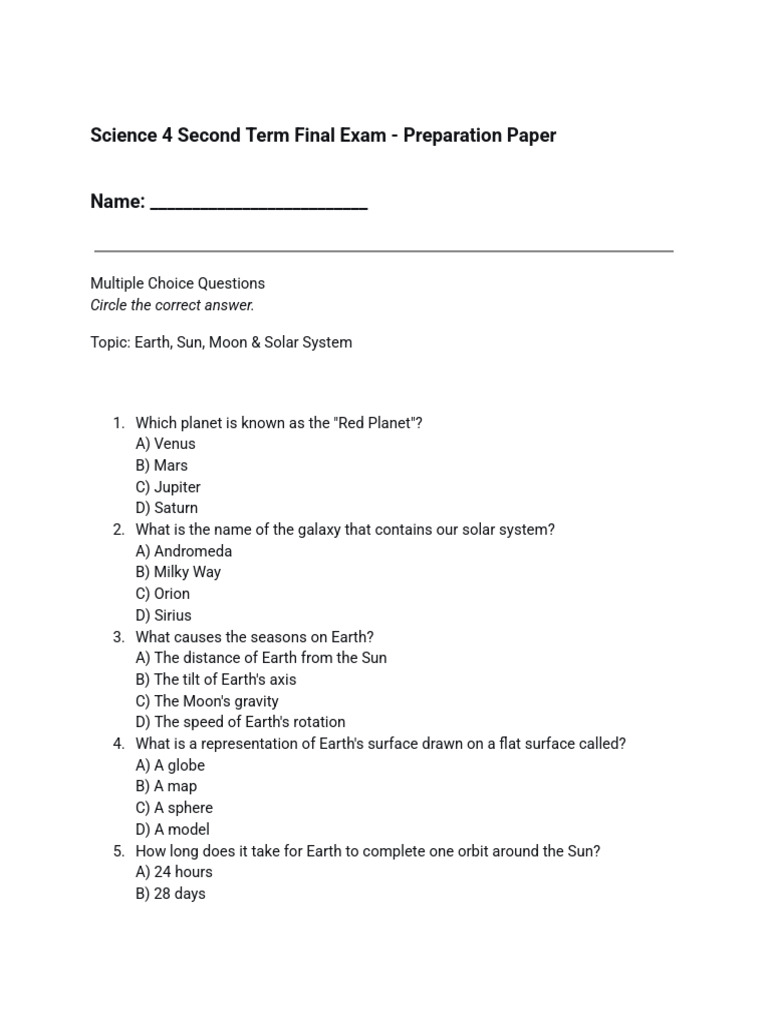 Science 4 Second Term Final Exam - Preparation Paper | PDF | Volcano ...