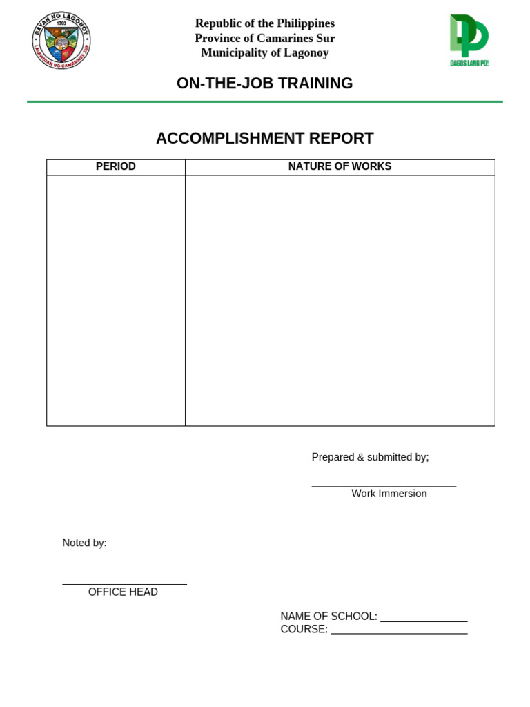 Ojt Accomplishment Report | PDF