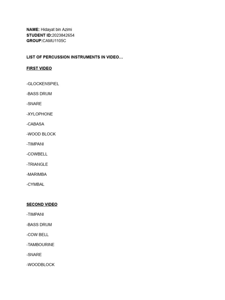 Hidayat List of Instruments | PDF