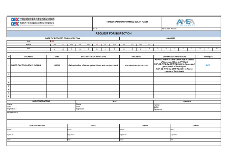 Request For Inspection - KSP - 100MWac N°29 | PDF