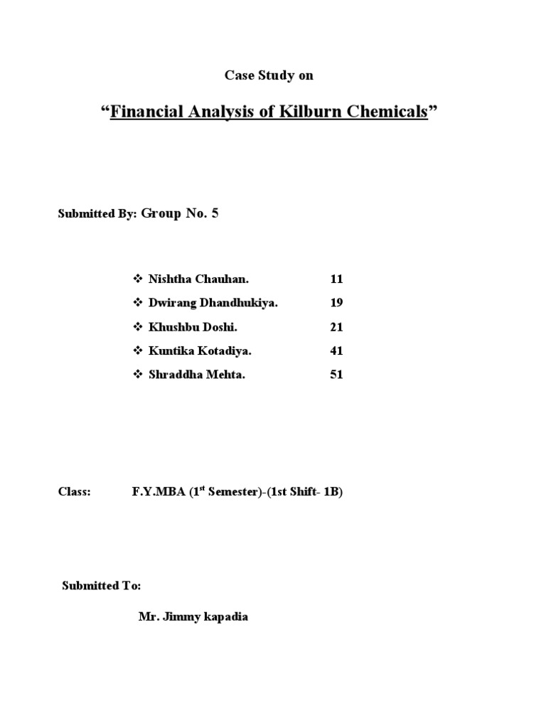 "Financial Analysis of Kilburn Chemicals" Case Study On PDF Profit