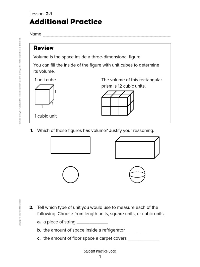 5-02-01 Additional Practice Book - Understand Volume | PDF | Volume