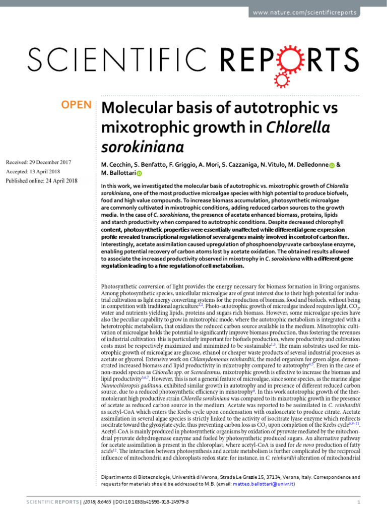 [SCI REP 2018]Molecular Basis of Autotrophic vs Mixotrophic Growth in ...