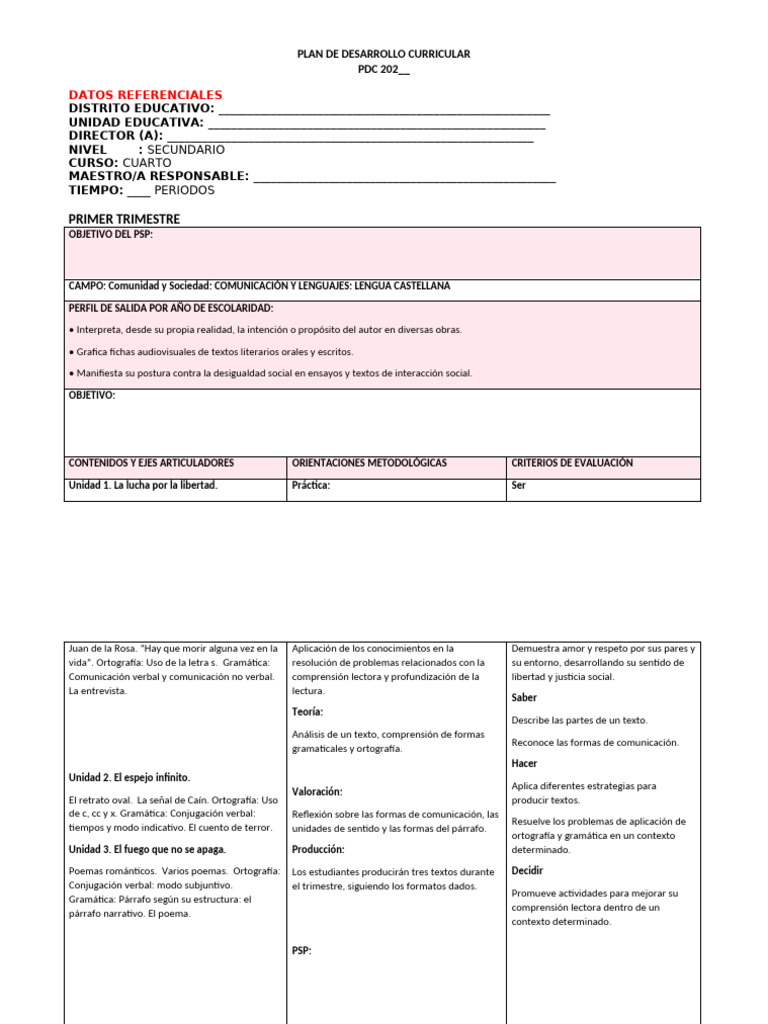 Plan de Desarrollo Curricular Len4 | PDF | Comunicación | Gramática