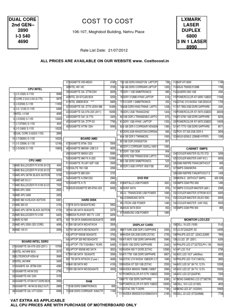 Computer Parts Price List in Delhi July 2012 Advanced Micro Devices
