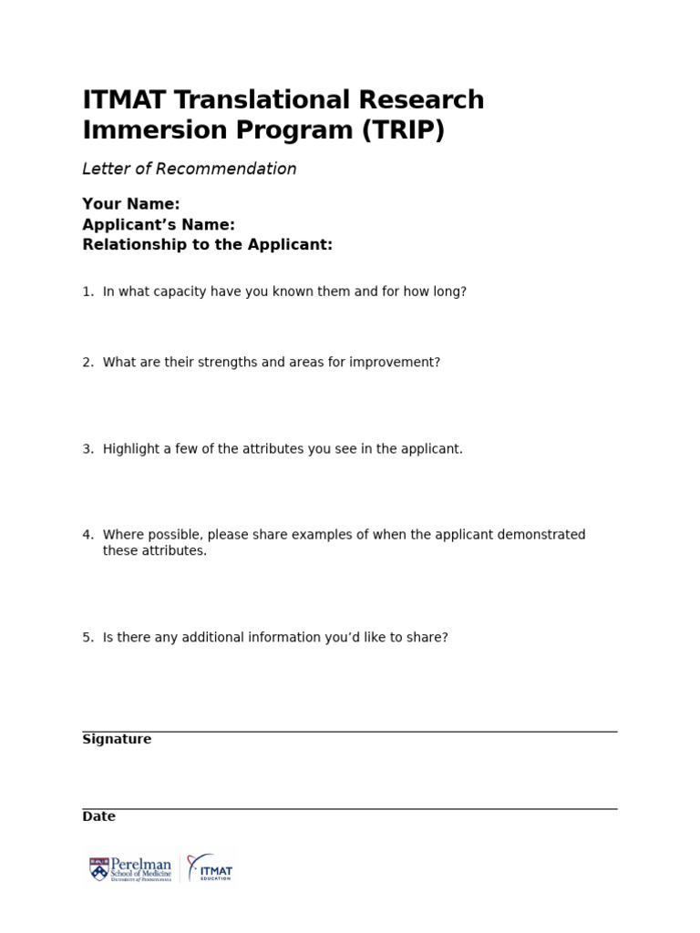 Letter of Recommendation Template | PDF