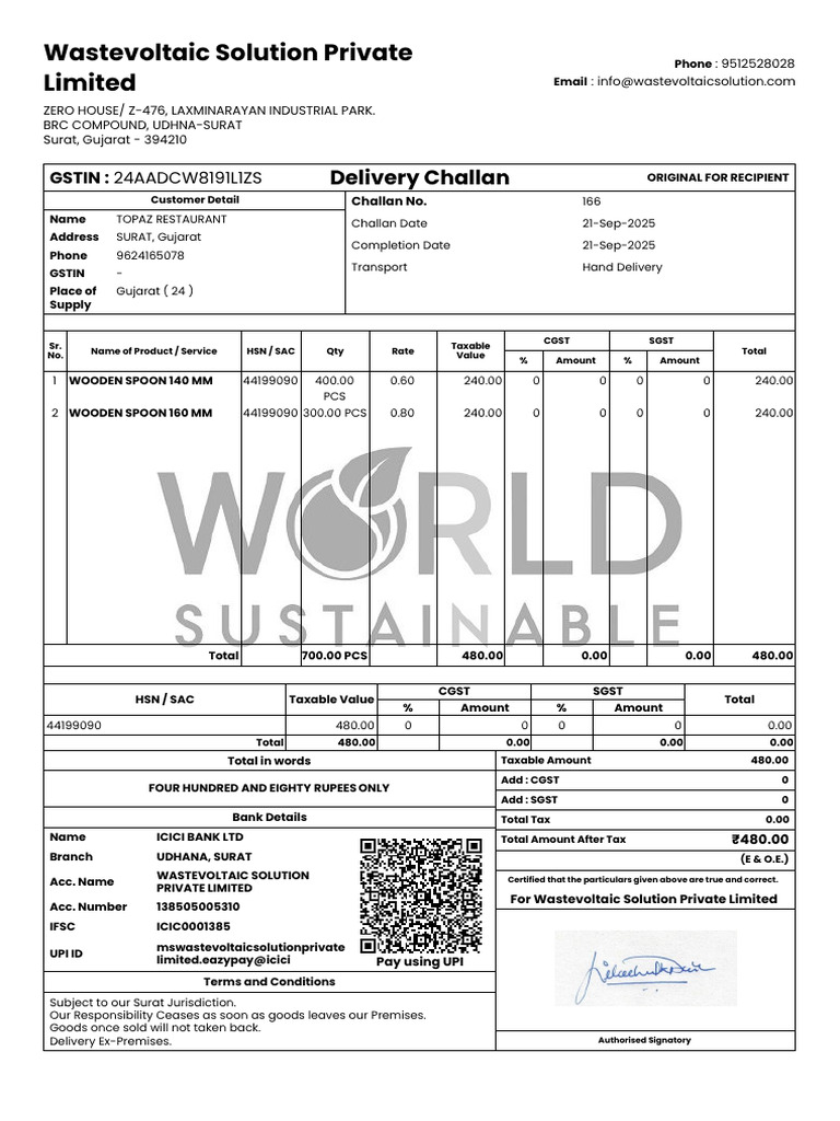 Challan 166 Topaz Restaurant Topa 2 | PDF | Payments | Economy Of India