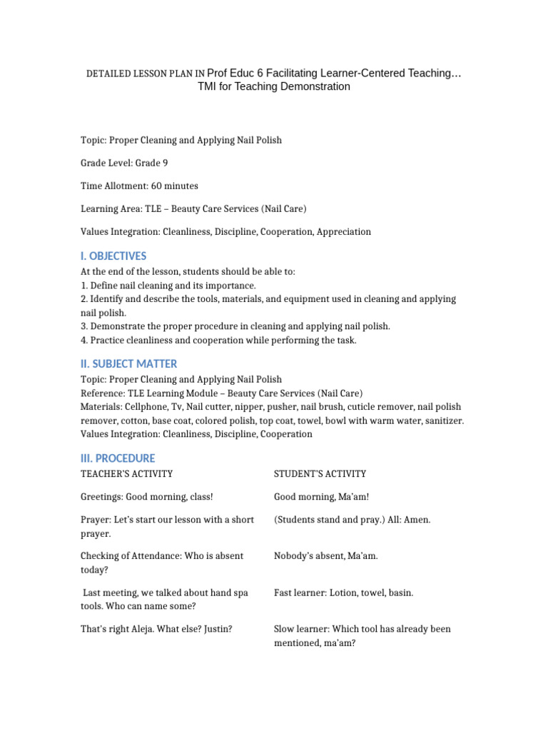 Group9 Detailed Lesson Plan in Prof Ed 6 | PDF | Nail (Anatomy) | Learning