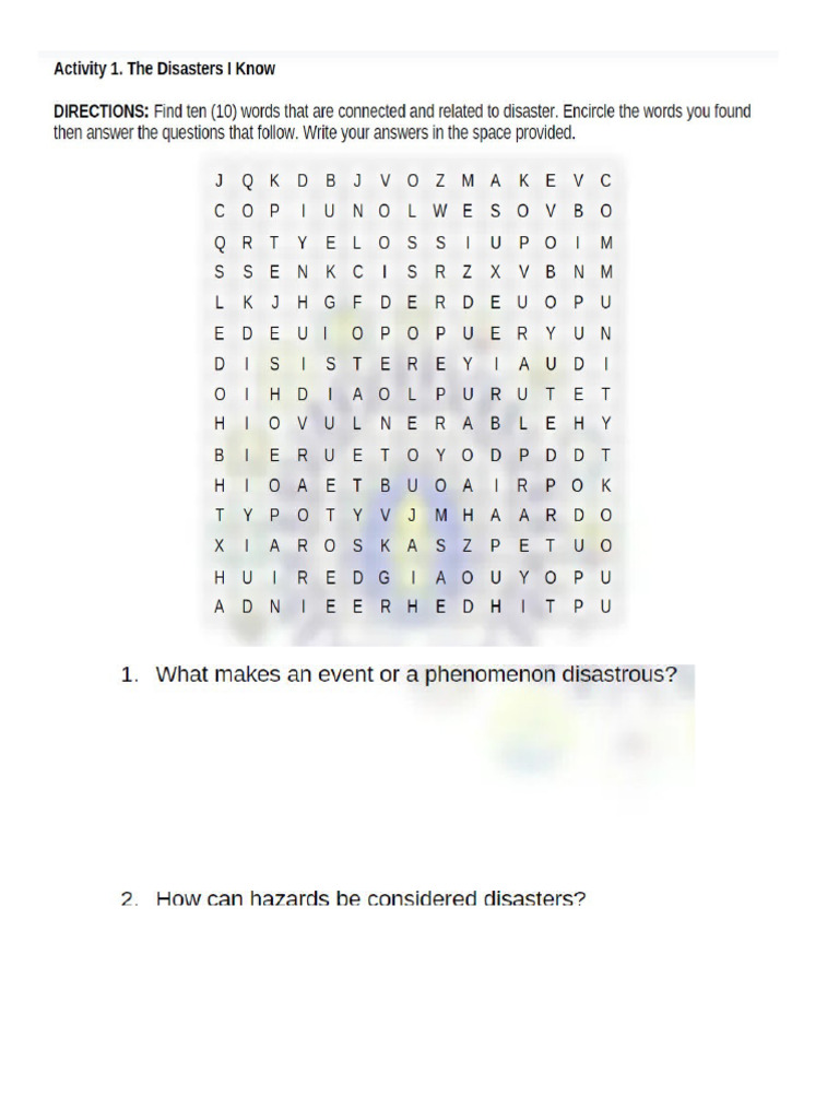 Activity Sheet DRRR #1 | PDF