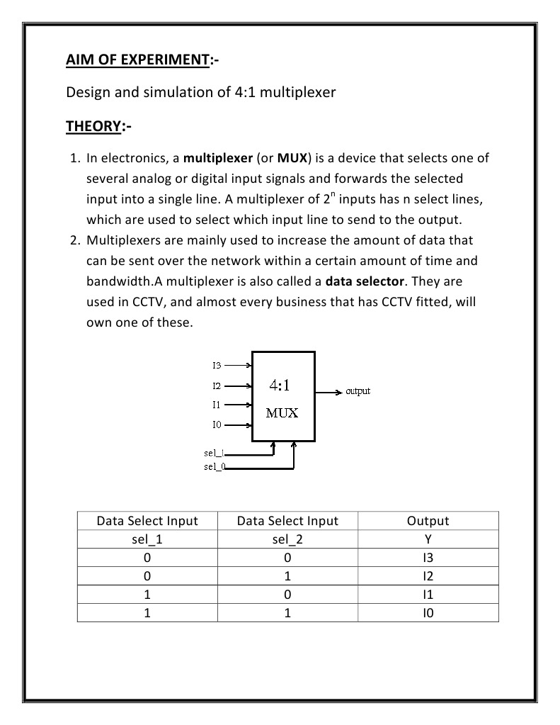 Design and Simulation of 4:1 Multiplexer | PDF | Technology ...
