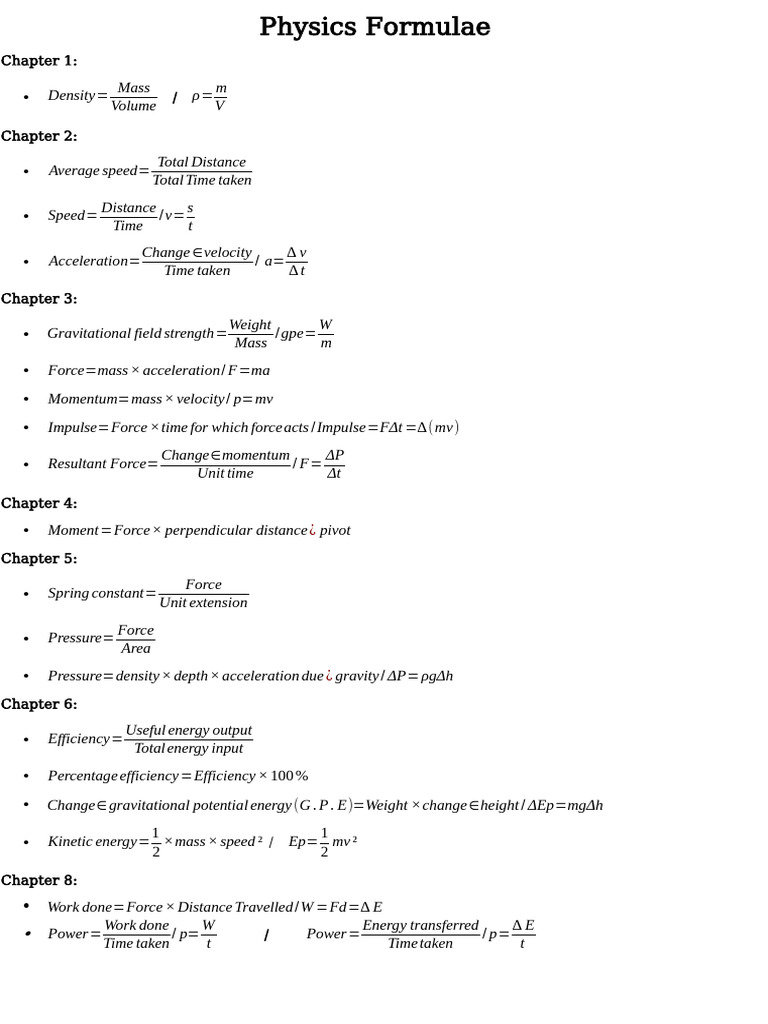 Physics Formulae | PDF