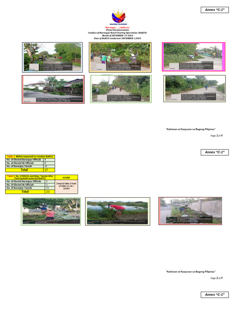 Annex C 1 Photo Documentation Barangay BaRCO Monthly Monitoring Report ...