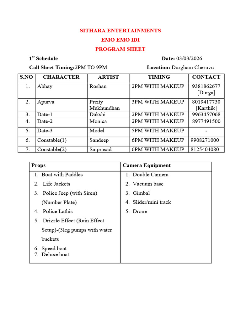 03.03.2026 Program Sheet | PDF