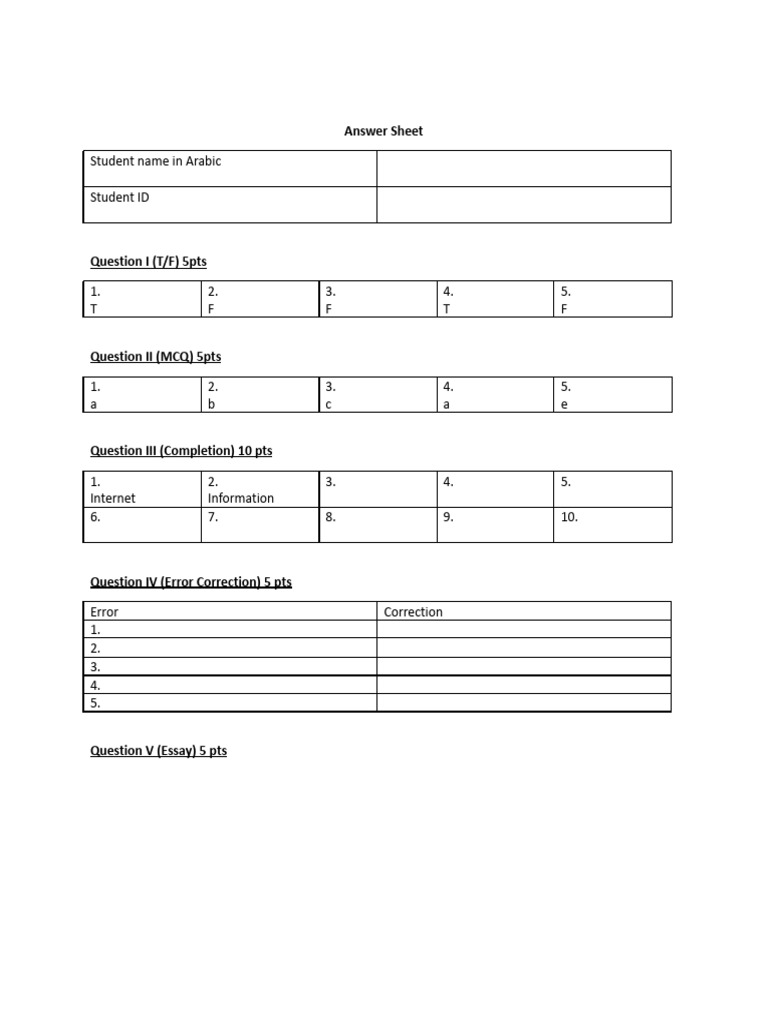 Answer Sheet | PDF