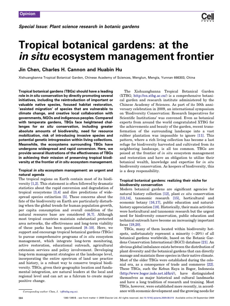 Tropical Botanical Gardens: at The in Situ Ecosystem Management ...