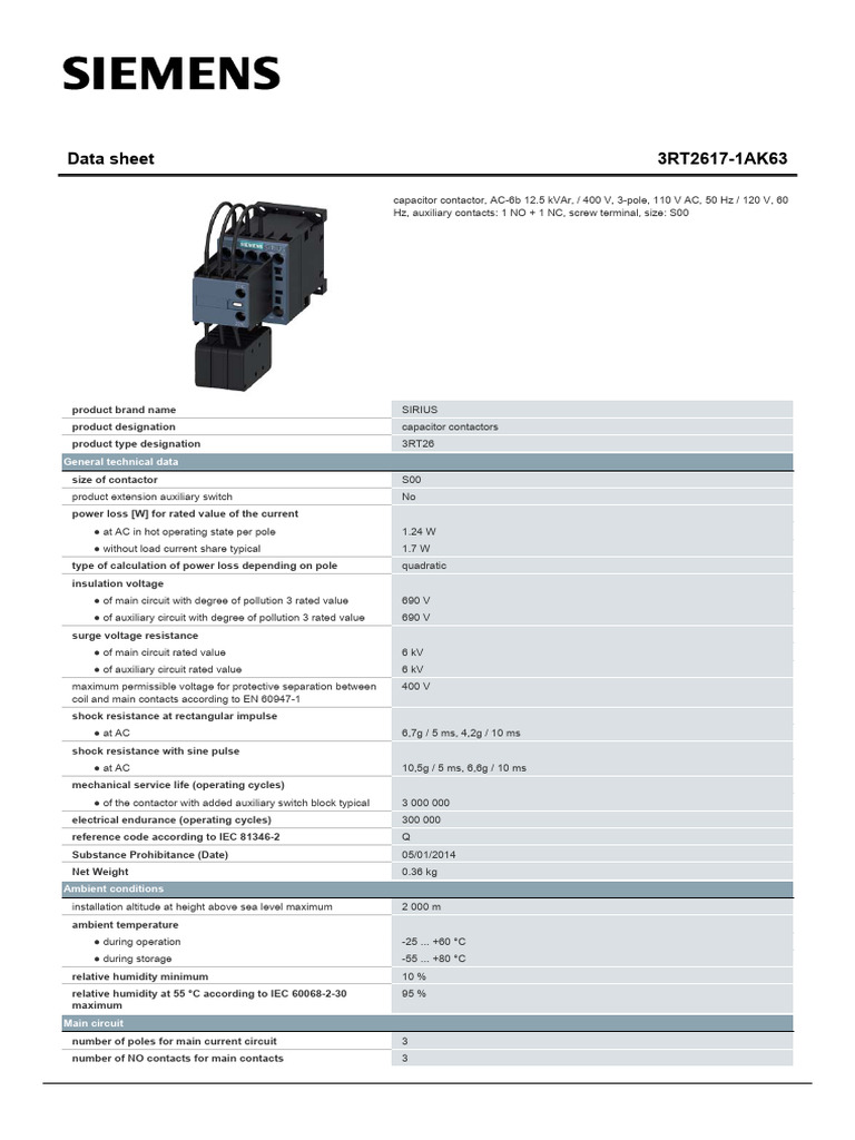 3RT26171AK63 Datasheet en | PDF | Alternating Current | Capacitor