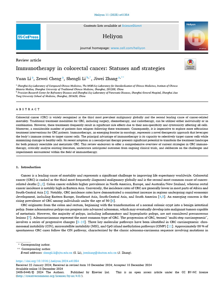 Immunotherapy in Colorectal Cancer Statuses and Strategies | PDF ...