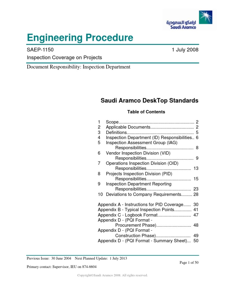SAEP1150 General Contractor Nondestructive Testing
