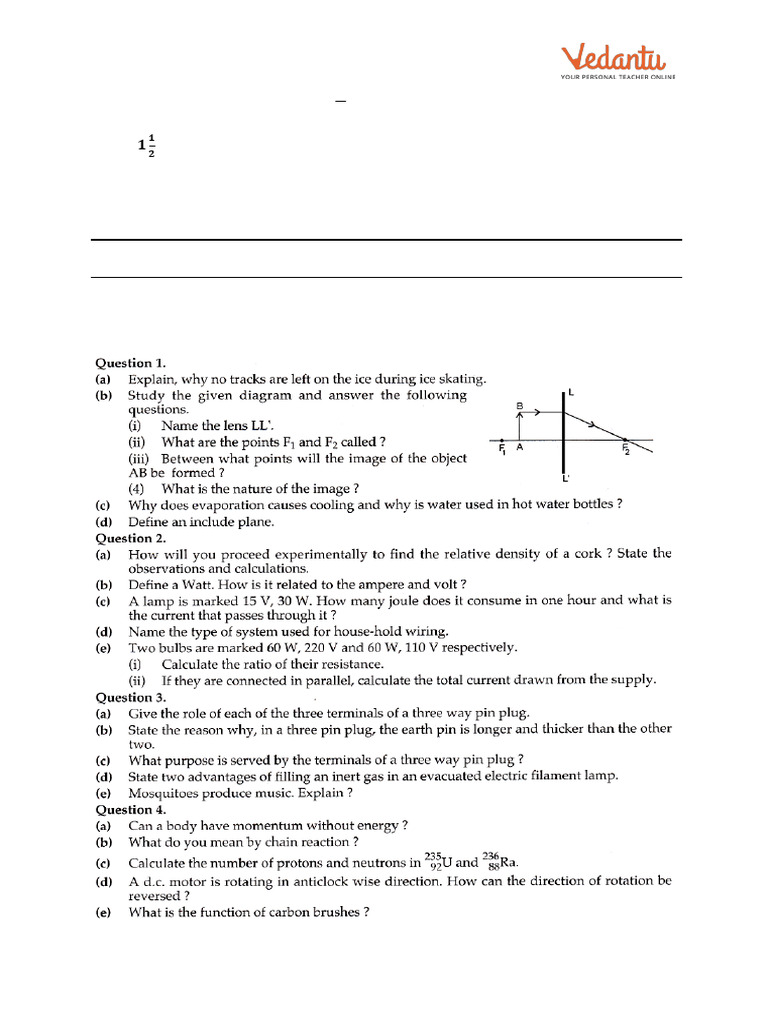 ICSE Sample Question Papers For Class 10 Physics - Mock Paper 4 | PDF