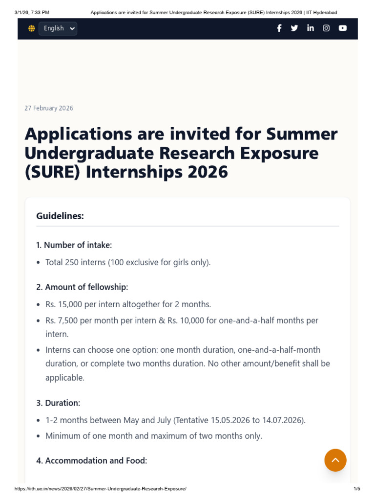Applications Are Invited For Summer Undergraduate Research Exposure ...