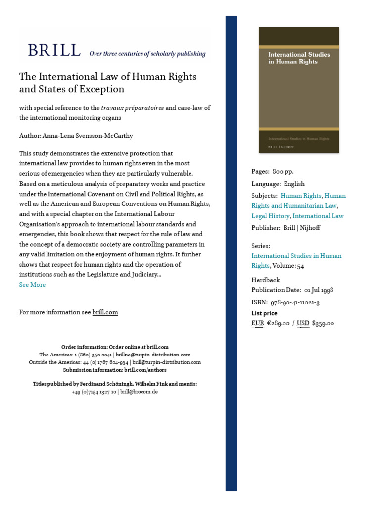 The International Law of Human Rights and States of Exception | PDF