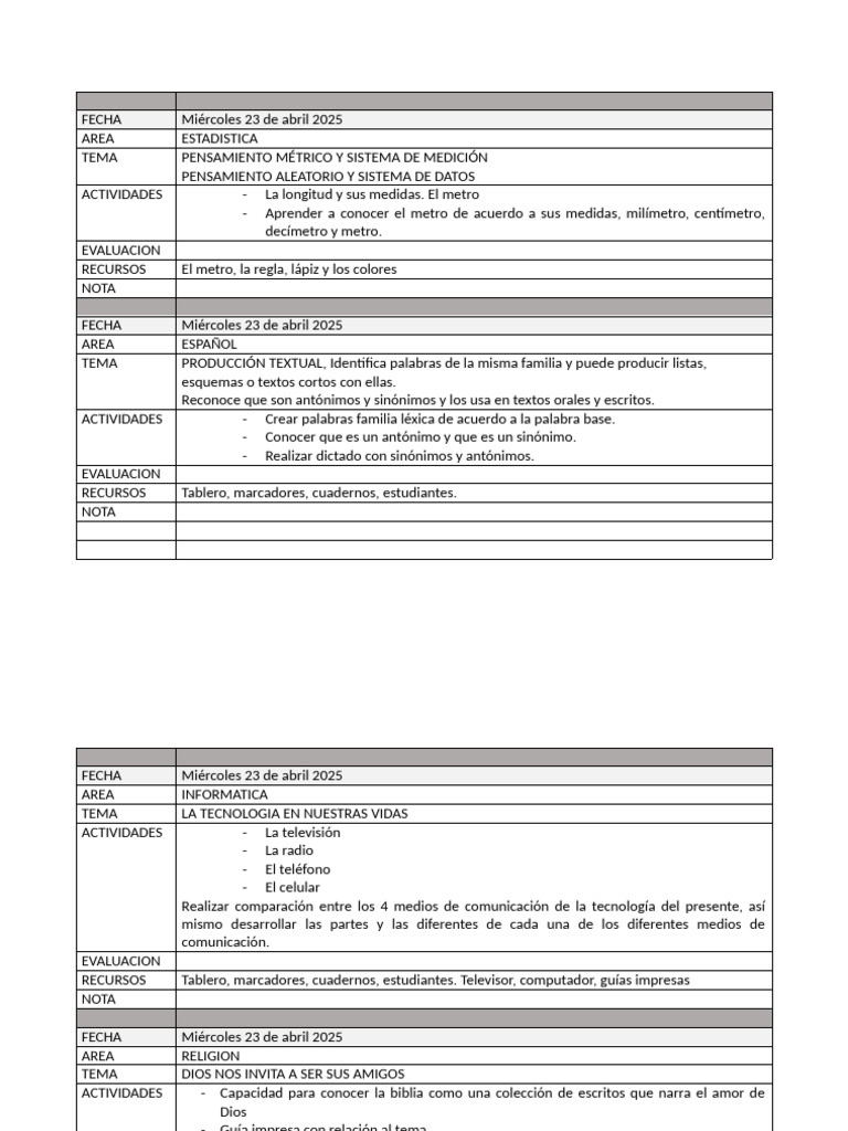 Programador de Clases Plan Clases 2025 Segundo | PDF | Informática