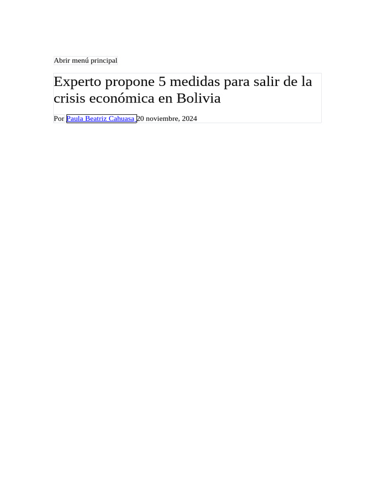 Experto Propone 5 Medidas para Salir de La Crisis Económica en Bolivia ...