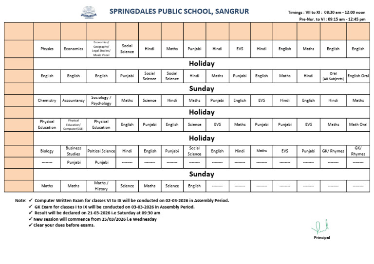 Date Sheet Final Exam 2025-26 | PDF