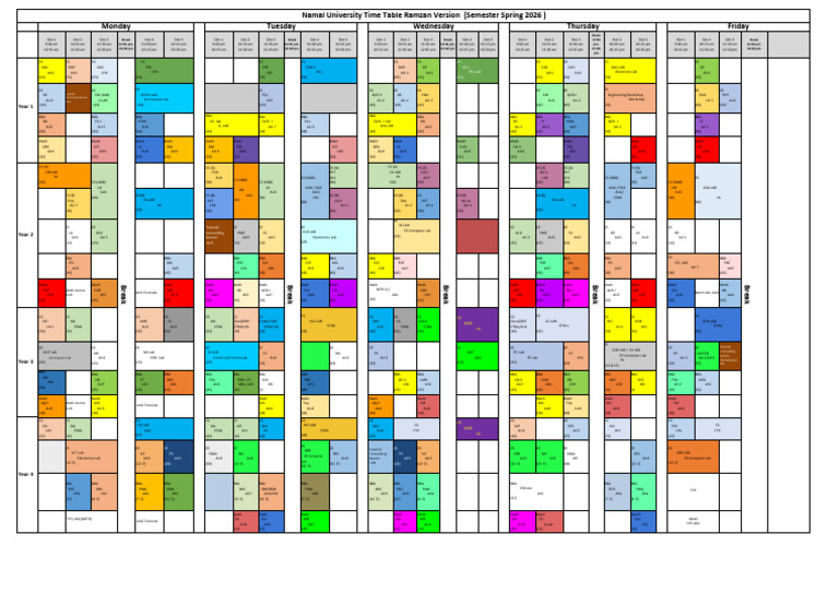 Time Table Spring 2026 - V1 (Ramzan) | PDF