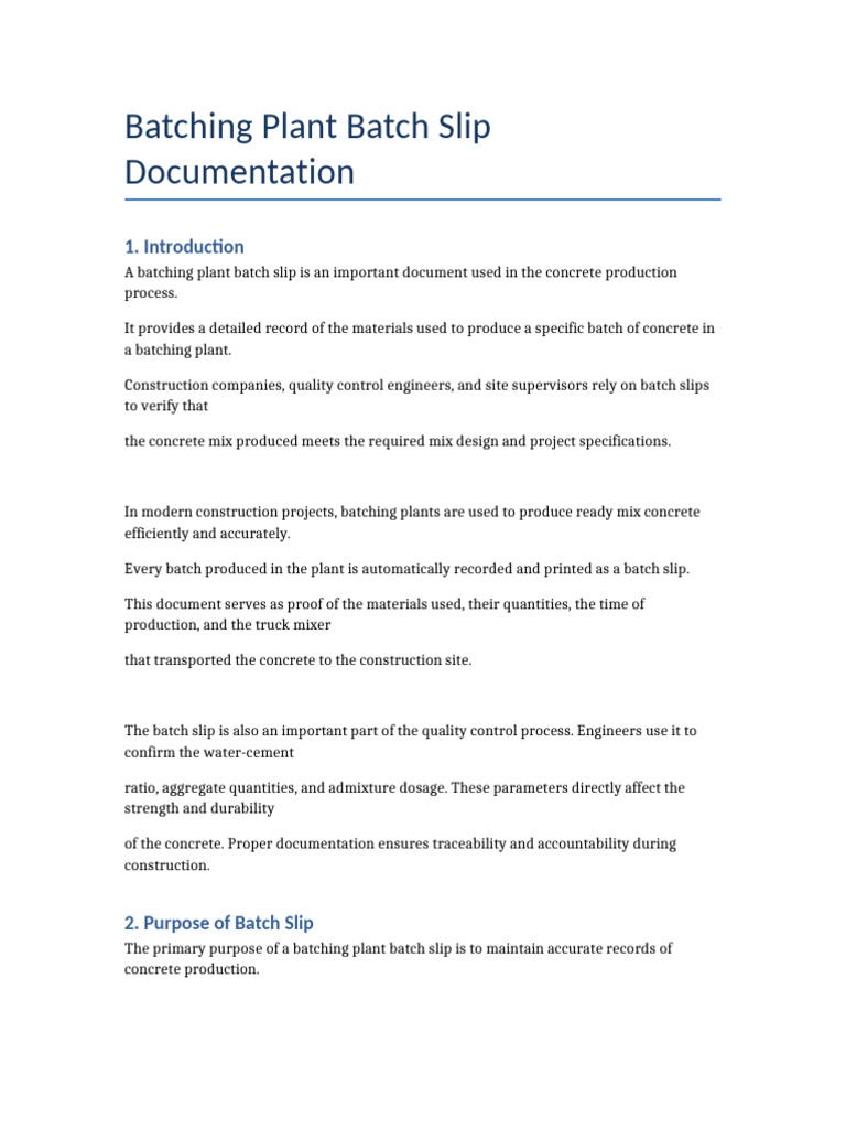 Batching Plant Batch Slip Full Document | PDF | Concrete | Building ...