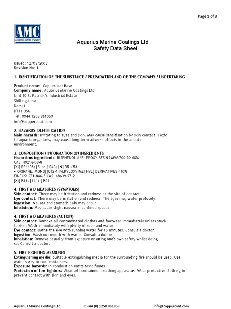 Coppercoat Base MSDS PDF Toxicity Dangerous Goods