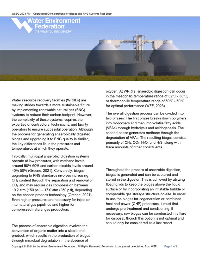 Operational Considerations For Biogas and RNG Systems Fact Sheet For ...
